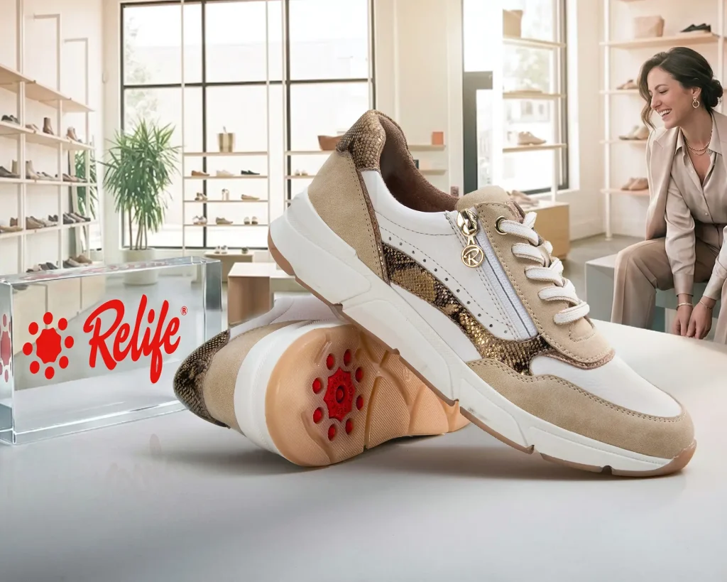 Relife Damen Sneaker in Beige mit Schlangenoptik im Relife Fachgeschäft